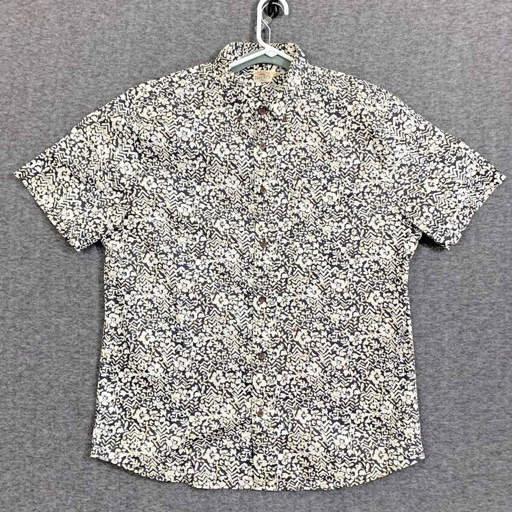 Faherty Playa Shirt Men XL Washed Black Hilo Floral Button Down Stretch Classic
